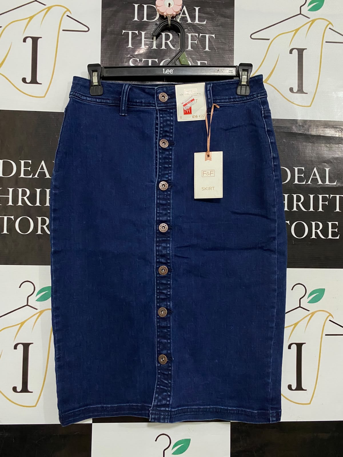 F&F |M| WAIST 28| A57| DARK BLUE DENIM BUTTON-FRONT TECHNICAL UTILITY MIDI SKIRT