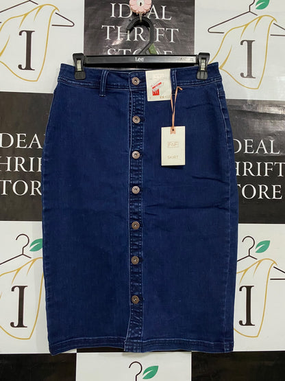 F&F |M| WAIST 28| A57| DARK BLUE DENIM BUTTON-FRONT TECHNICAL UTILITY MIDI SKIRT