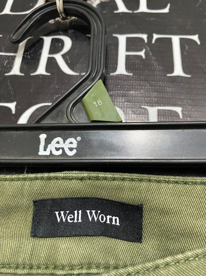 WELL WORM |L| WAIST 32| A57| OLIVE GREEN CARGO-POCKET TECHNICAL UTILITY MIDI SKIRT