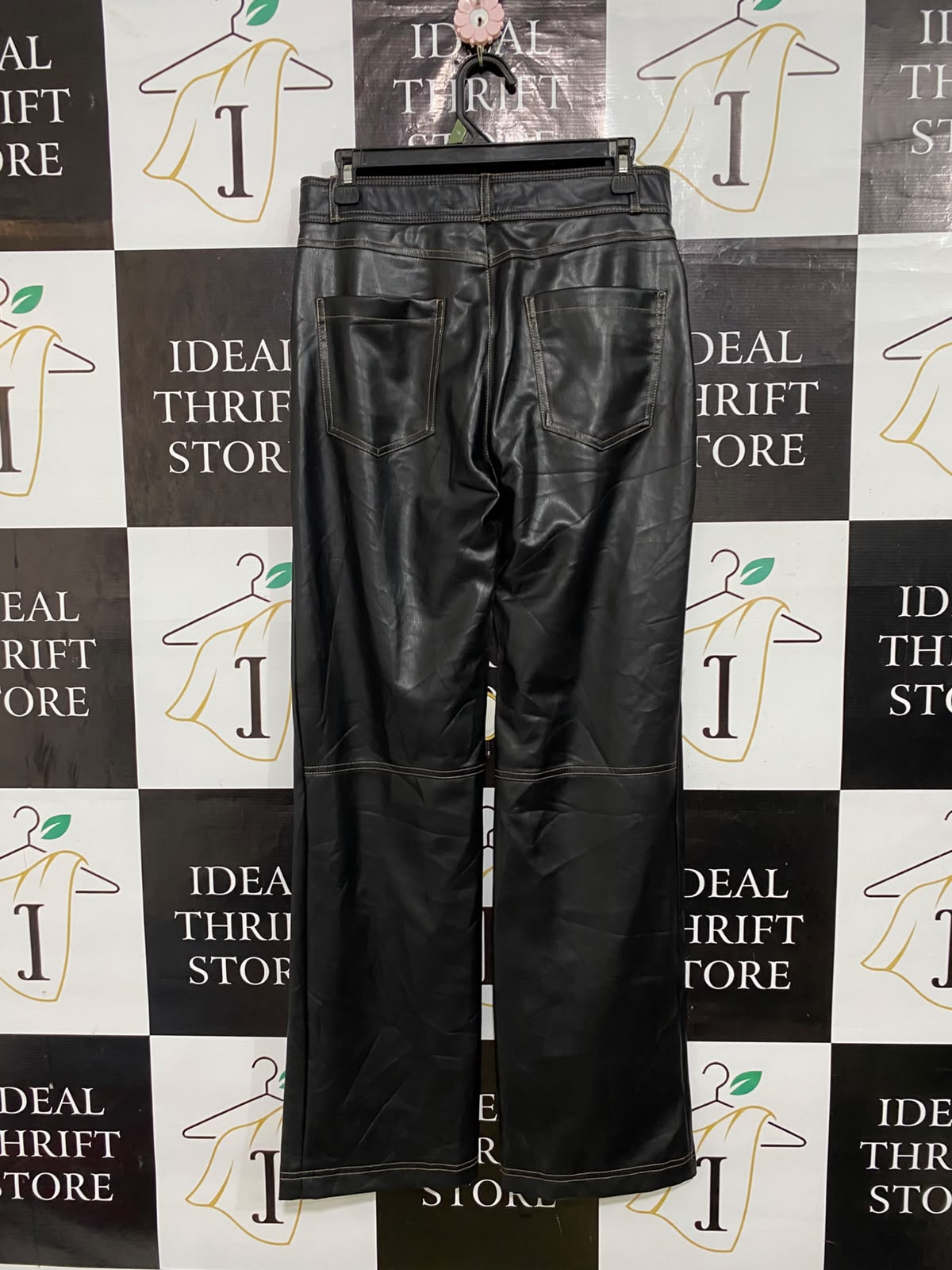 ZARA |M| WAIST 30| A57| BLACK FAUX-LEATHER WIDE-LEG TECHNICAL UTILITY TROUSERS