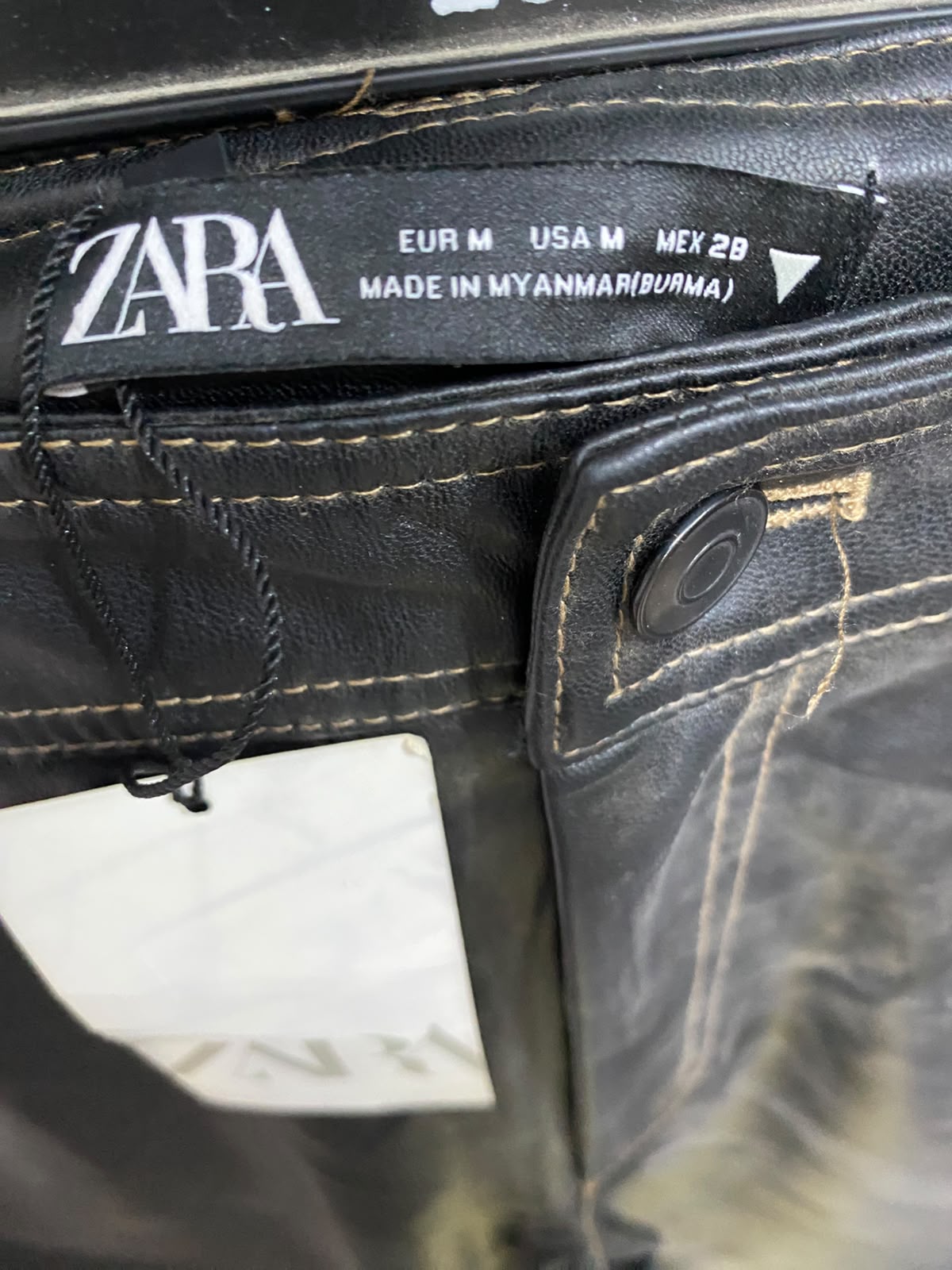 ZARA |M| WAIST 30| A57| BLACK FAUX-LEATHER WIDE-LEG TECHNICAL UTILITY TROUSERS