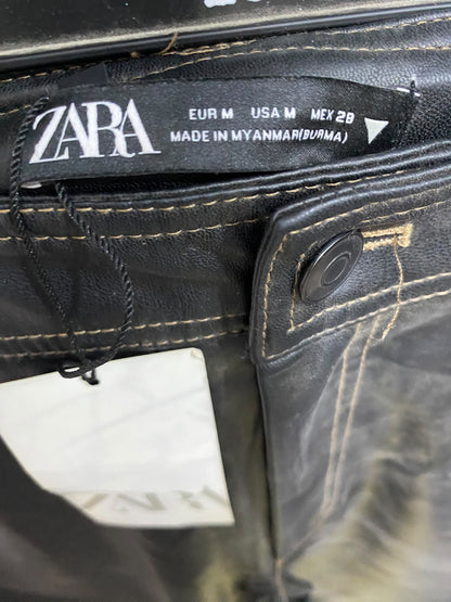 ZARA |M| WAIST 30| A57| BLACK FAUX-LEATHER WIDE-LEG TECHNICAL UTILITY TROUSERS