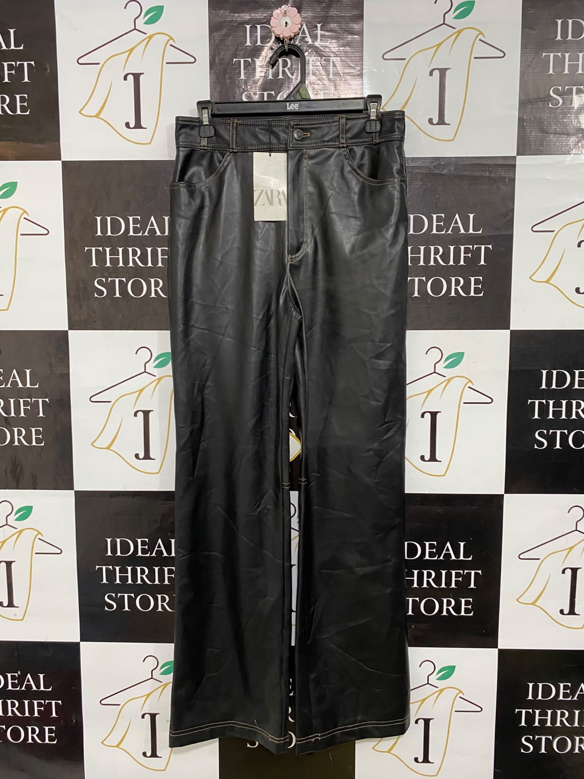 ZARA |M| WAIST 30| A57| BLACK FAUX-LEATHER WIDE-LEG TECHNICAL UTILITY TROUSERS