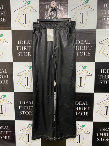 ZARA |M| WAIST 30| A57| BLACK FAUX-LEATHER WIDE-LEG TECHNICAL UTILITY TROUSERS