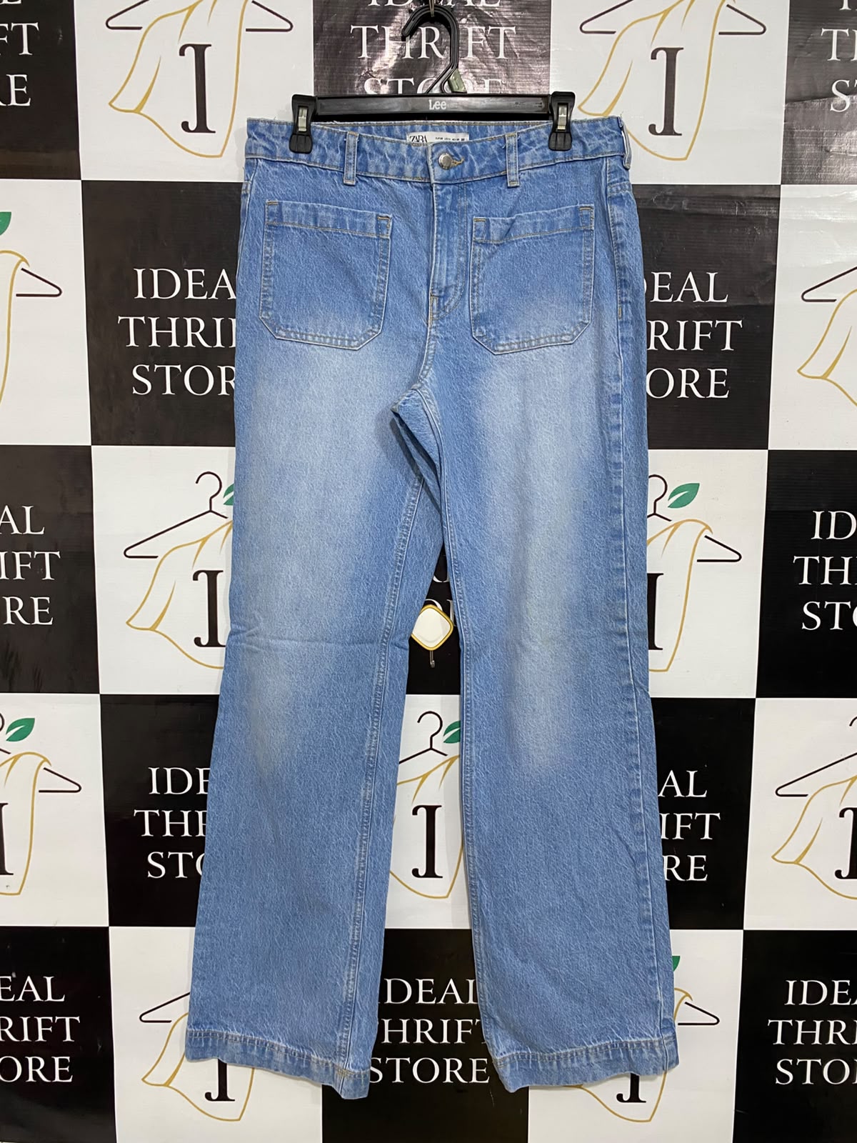 ZARA |S| WAIST 32| A57| LIGHT WASH DENIM UTILITY POCKET TECHNICAL TROUSERS