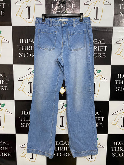 ZARA |S| WAIST 32| A57| LIGHT WASH DENIM UTILITY POCKET TECHNICAL TROUSERS