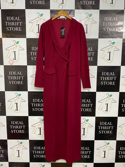 BOOHOO |L| BUST 21| A57| BURGUNDY BLAZER-STYLE TECHNICAL UTILITY MAXI DRESS