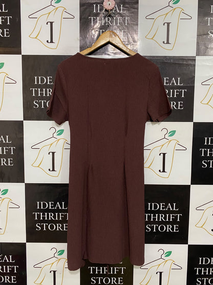 ANKO |L| BUST 19| A57| BROWN BUTTON-FRONT SHORT-SLEEVE TECHNICAL UTILITY DRESS