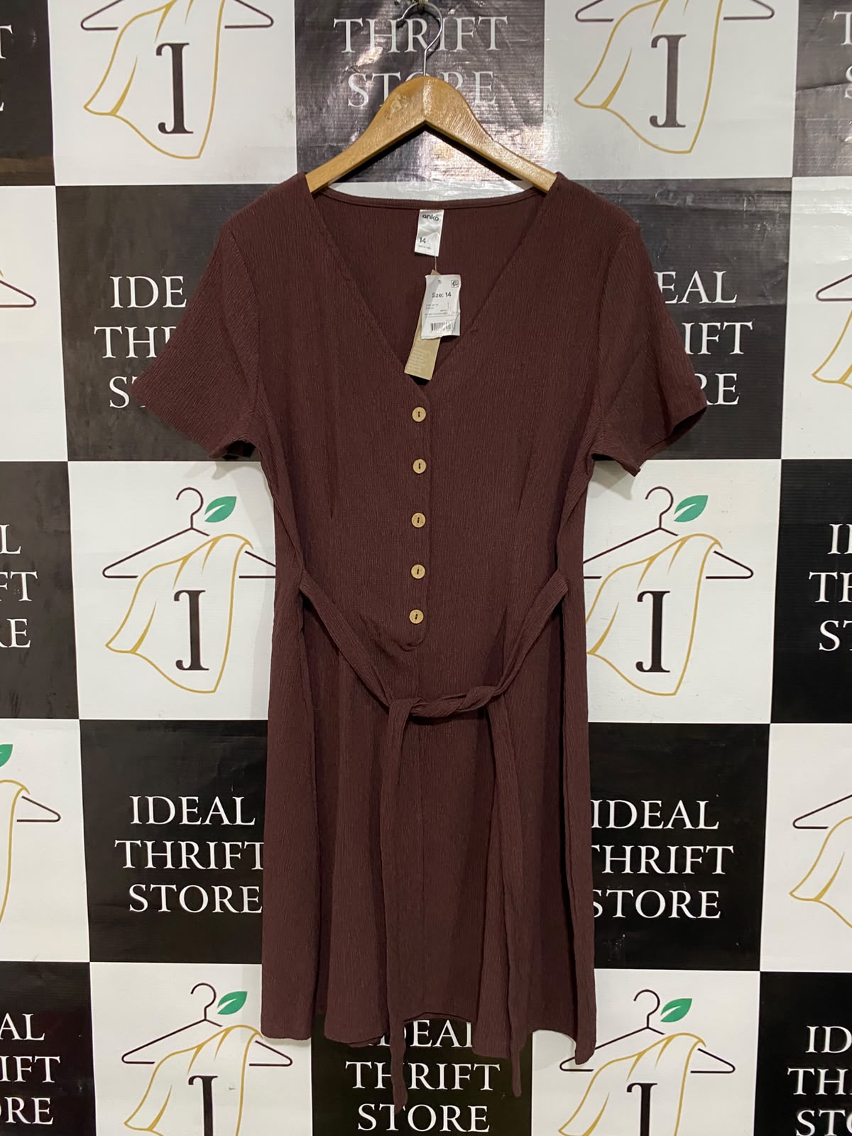 ANKO |L| BUST 19| A57| BROWN BUTTON-FRONT SHORT-SLEEVE TECHNICAL UTILITY DRESS