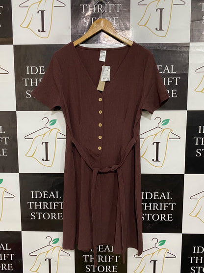ANKO |L| BUST 19| A57| BROWN BUTTON-FRONT SHORT-SLEEVE TECHNICAL UTILITY DRESS