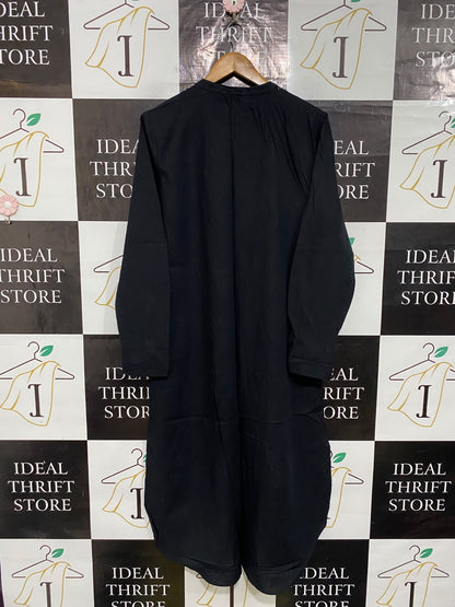 PRIMARK |L| BUST 22| A57| BLACK MANDARIN-COLLAR BUTTON-FRONT TECHNICAL UTILITY MIDI DRESS