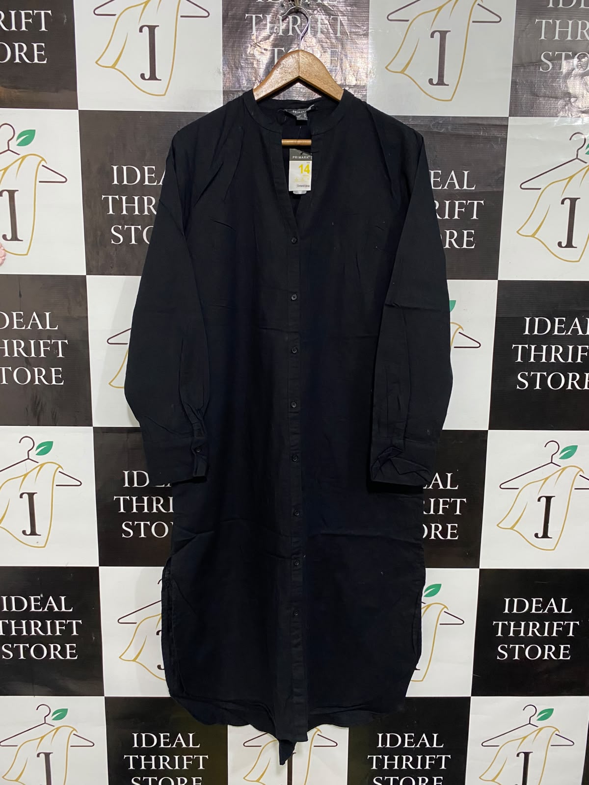 PRIMARK |L| BUST 22| A57| BLACK MANDARIN-COLLAR BUTTON-FRONT TECHNICAL UTILITY MIDI DRESS