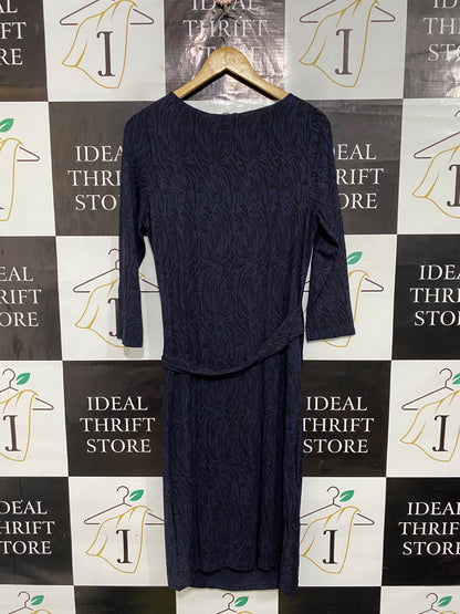 DAVID LAWRENCE |M| BUST 18| A57| NAVY BLUE ABSTRACT-PRINT KNOT-DETAIL TECHNICAL UTILITY MIDI DRESS