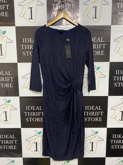 DAVID LAWRENCE |M| BUST 18| A57| NAVY BLUE ABSTRACT-PRINT KNOT-DETAIL TECHNICAL UTILITY MIDI DRESS