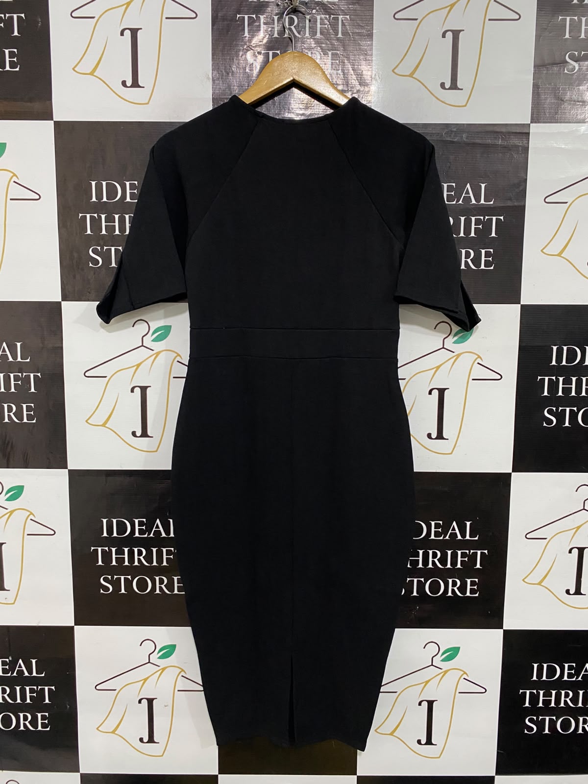 BOOHOO |M| BUST 16| A57| BLACK SHORT-SLEEVE GATHERED-WAIST TECHNICAL UTILITY MIDI DRESS