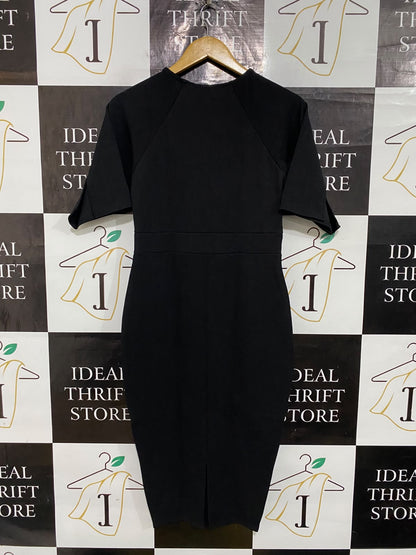BOOHOO |M| BUST 16| A57| BLACK SHORT-SLEEVE GATHERED-WAIST TECHNICAL UTILITY MIDI DRESS