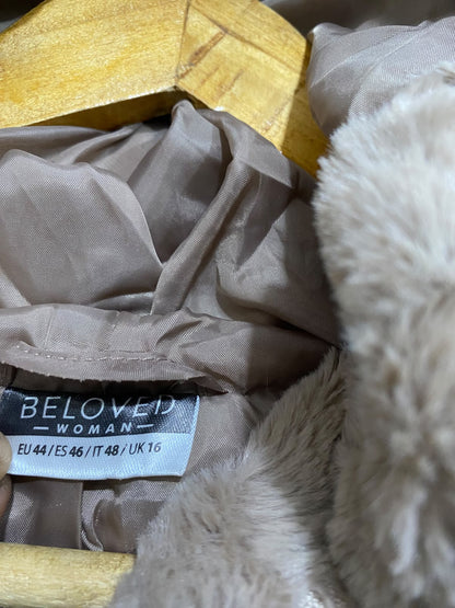 BELOVED |L| BUST 23| A57| TAUPE FAUX-FUR HOODED TECHNICAL UTILITY ZIP-UP JACKET