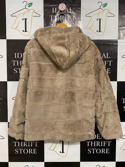 BELOVED |L| BUST 23| A57| TAUPE FAUX-FUR HOODED TECHNICAL UTILITY ZIP-UP JACKET