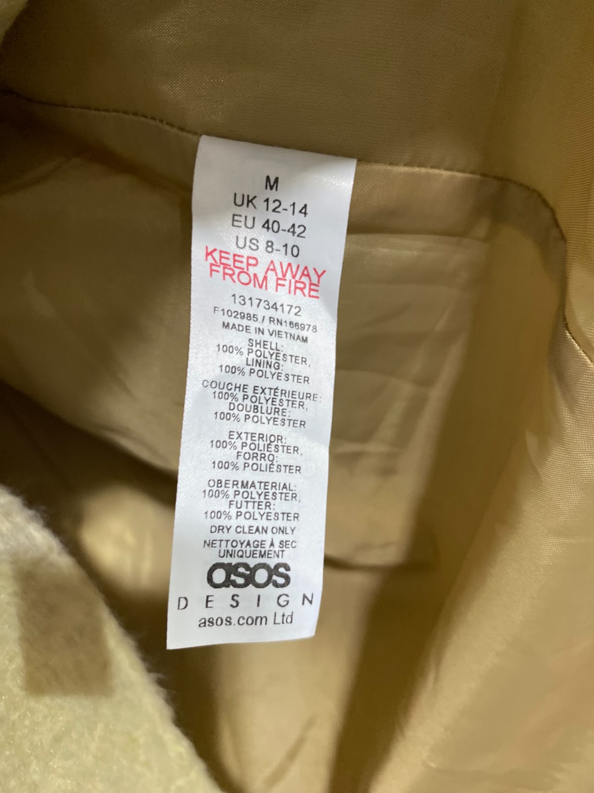 ASOS |M| BUST 26| A57| PALE YELLOW TEXTURED TOGGLE TECHNICAL UTILITY COAT