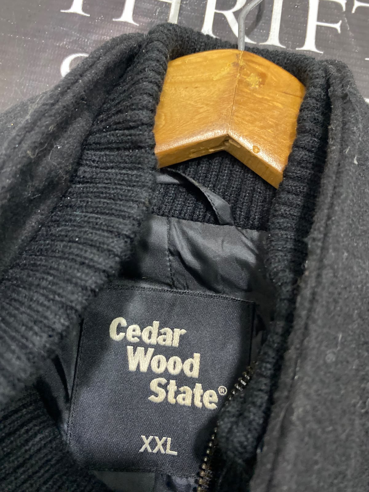 CEDAR WOOD STATE |XXL| BUST 26| A42| BLACK STAND-COLLAR TECHNICAL UTILITY WOOL COAT