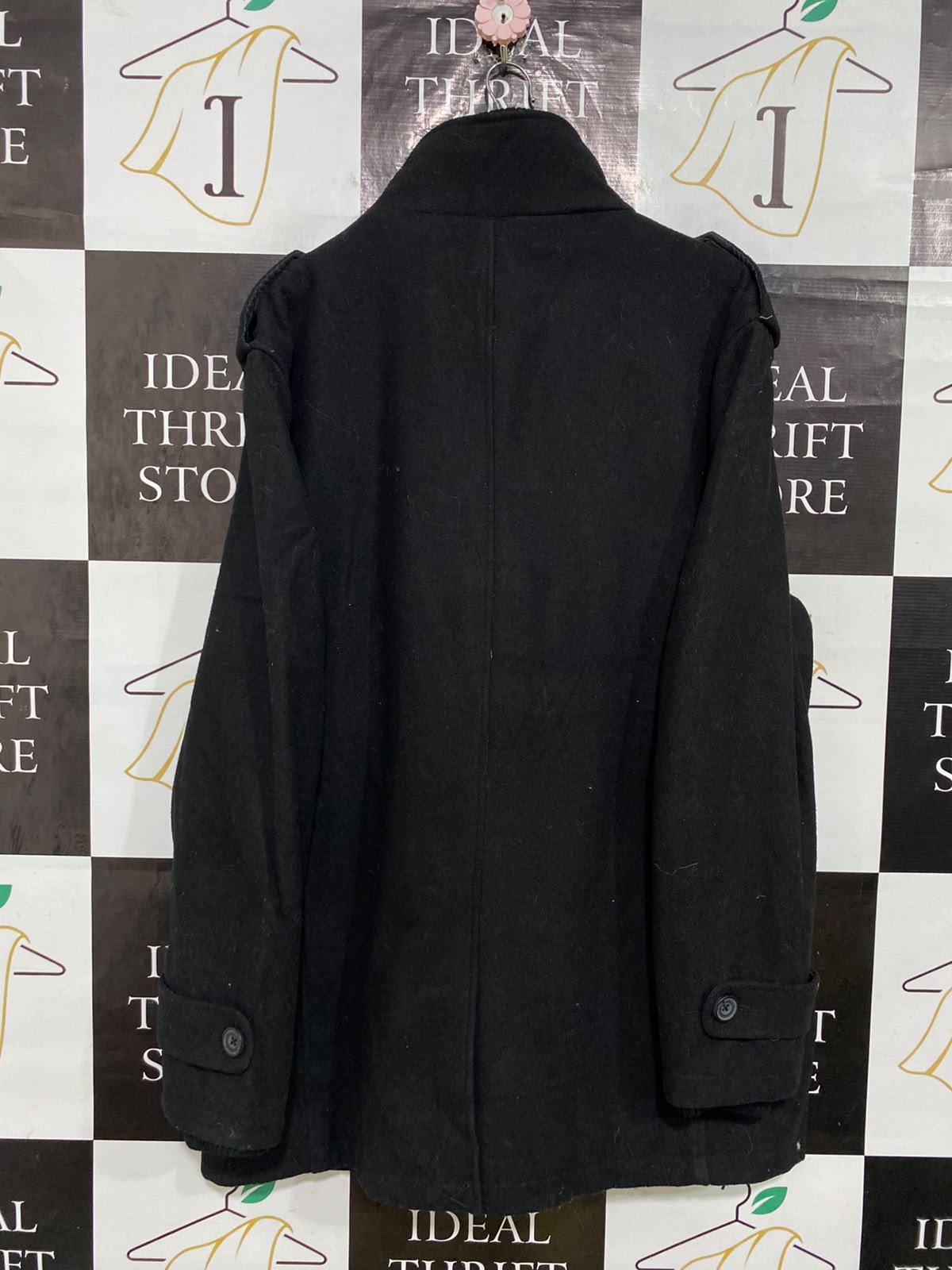 CEDAR WOOD STATE |XXL| BUST 26| A42| BLACK STAND-COLLAR TECHNICAL UTILITY WOOL COAT