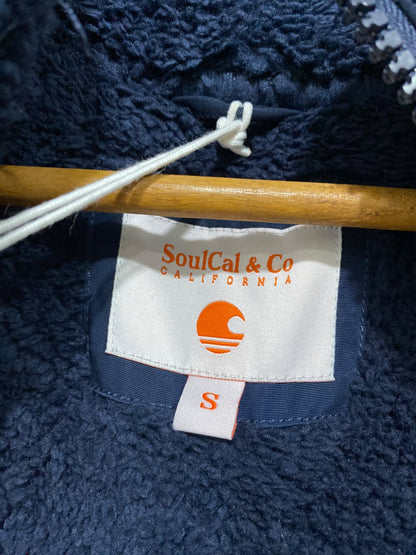 SOULCAL & CO |S| BUST 23| A42| NAVY BLUE FAUX-FUR HOODED TECHNICAL UTILITY PUFFER VEST
