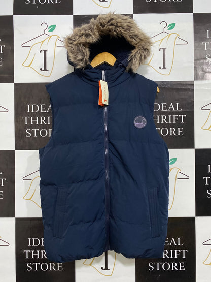 SOULCAL & CO |S| BUST 23| A42| NAVY BLUE FAUX-FUR HOODED TECHNICAL UTILITY PUFFER VEST