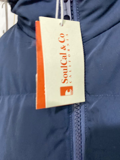 SOULCAL & CO |S| BUST 23| A42| NAVY BLUE FAUX-FUR HOODED TECHNICAL UTILITY PUFFER VEST