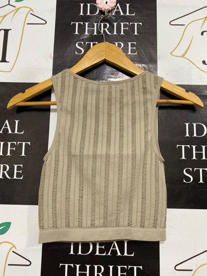 JAY JAYS |XXS| BUST 12| A57| TAUPE RIBBED SEAMLESS TECHNICAL UTILITY CROP TOP