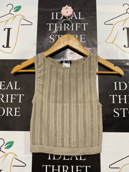 JAY JAYS |XXS| BUST 12| A57| TAUPE RIBBED SEAMLESS TECHNICAL UTILITY CROP TOP