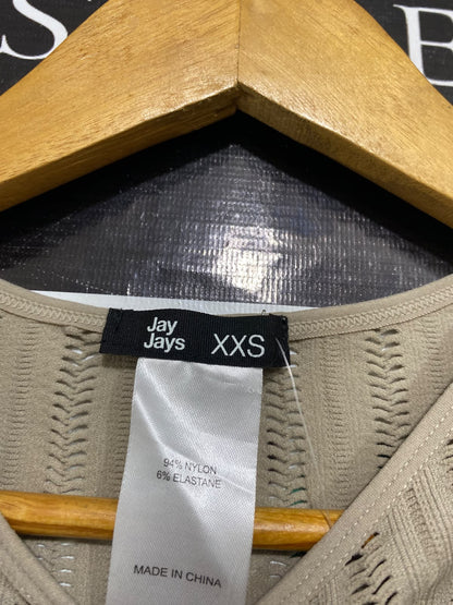 JAY JAYS |XXS| BUST 12| A57| TAUPE RIBBED SEAMLESS TECHNICAL UTILITY CROP TOP