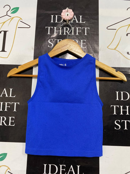 ANKO |XS| BUST 11| A57| ROYAL BLUE RIBBED SEAMLESS TECHNICAL UTILITY CROP TOP