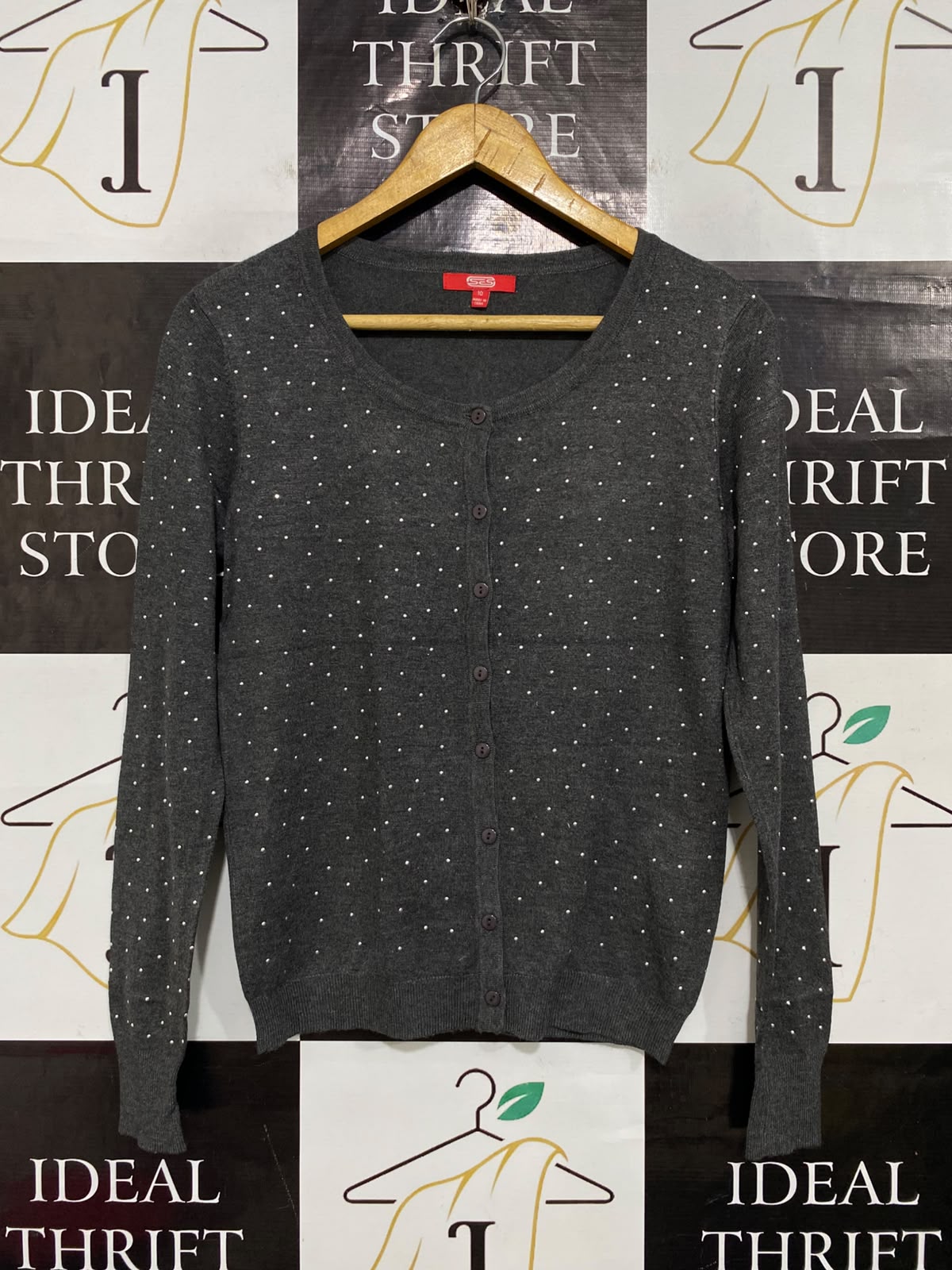 SES |M| BUST 17| A57| CHARCOAL GREY POLKA-DOT TECHNICAL UTILITY CARDIGAN