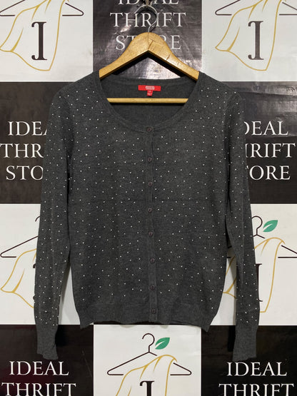 SES |M| BUST 17| A57| CHARCOAL GREY POLKA-DOT TECHNICAL UTILITY CARDIGAN