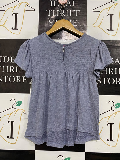 SISSTREVOLUTION |XS| BUST 15| A57| PERIWINKLE BLUE SMOCKED TECHNICAL UTILITY BLOUSE