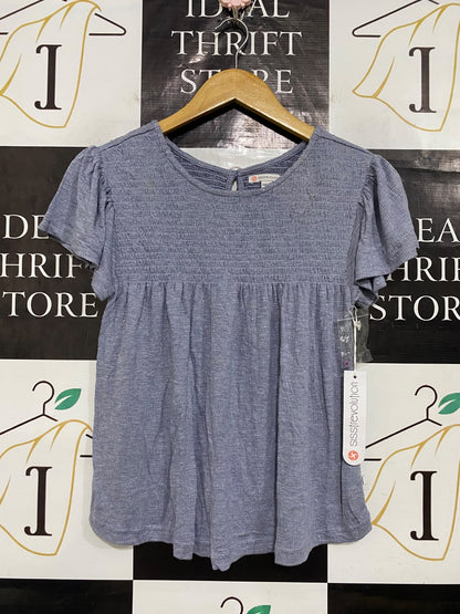 SISSTREVOLUTION |XS| BUST 15| A57| PERIWINKLE BLUE SMOCKED TECHNICAL UTILITY BLOUSE