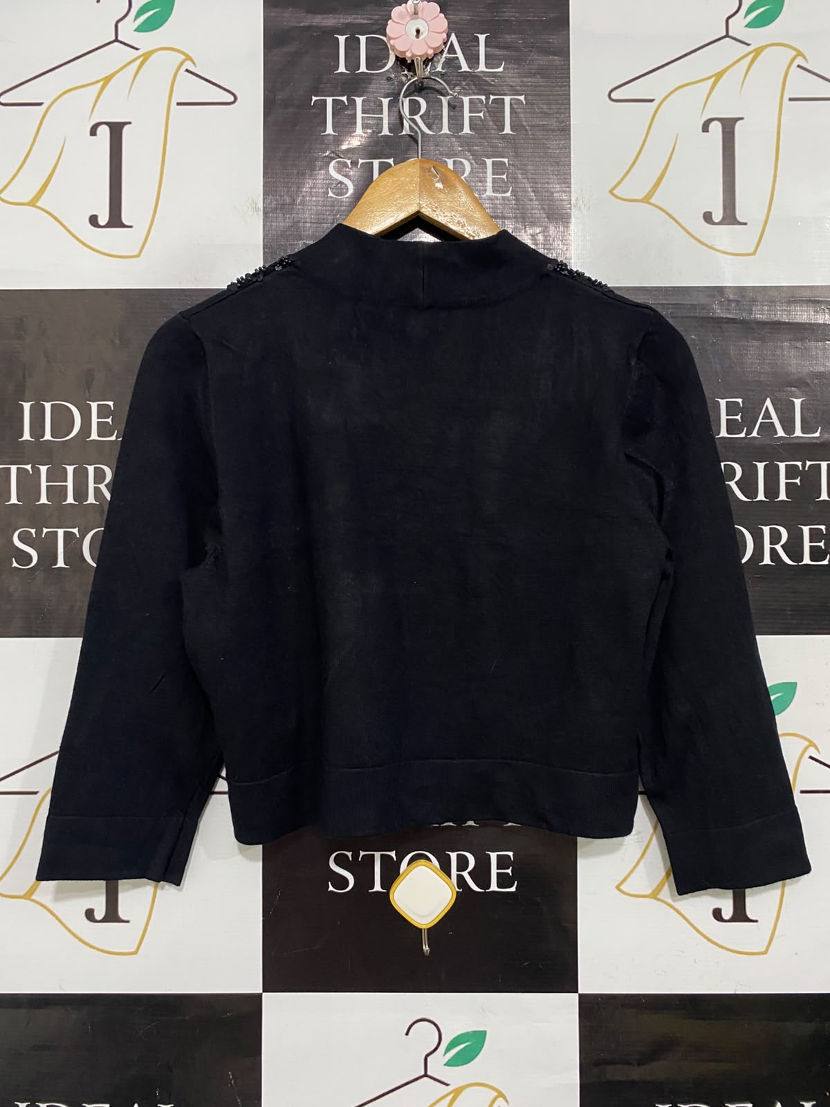 MILLERS |M| BUST 18| A57| BLACK BEADED SHOULDER OPEN-FRONT TECHNICAL UTILITY BOLERO JACKET