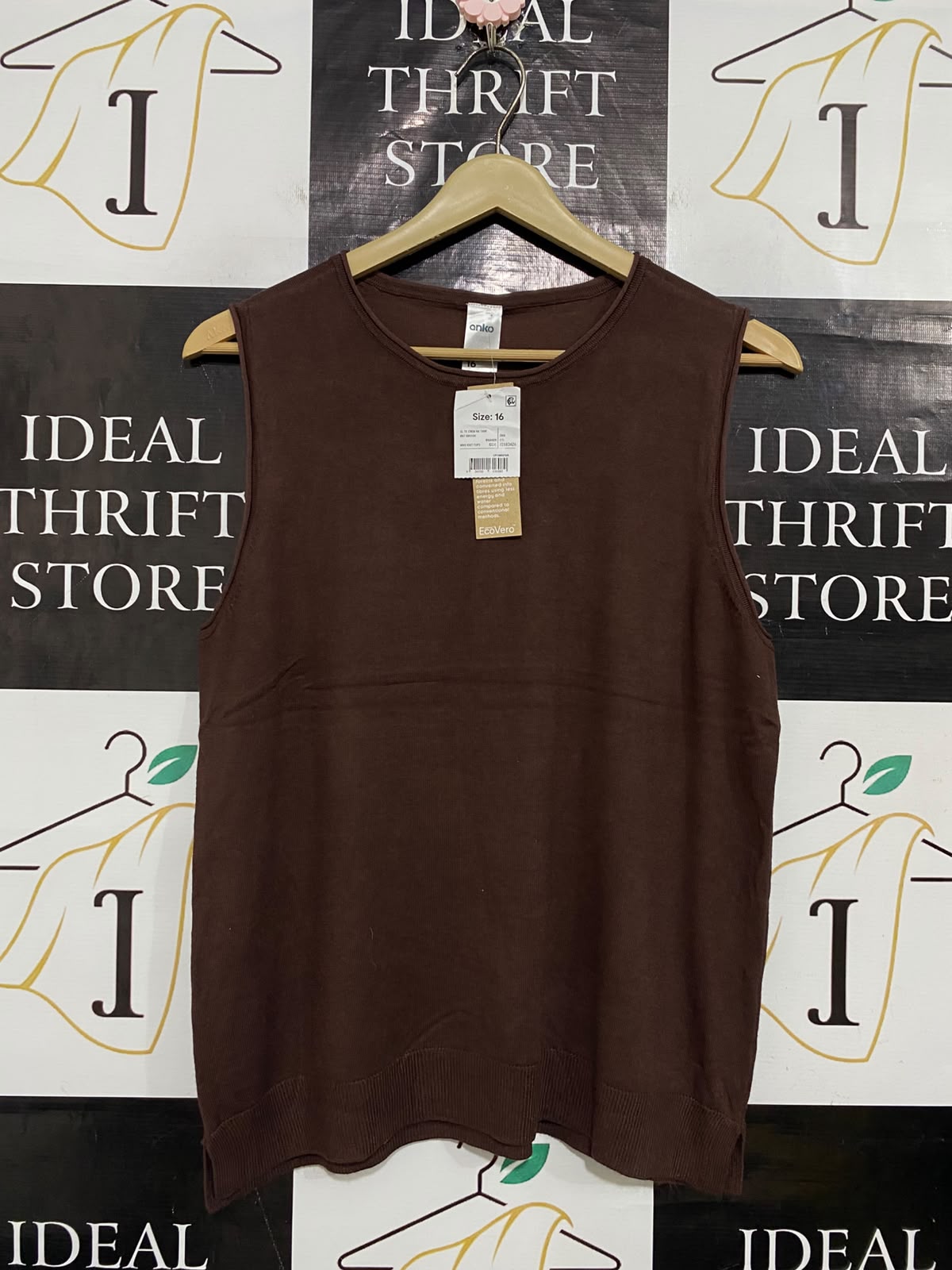 ANKO |L| BUST 19| A57| BROWN SLEEVELESS KNIT TECHNICAL UTILITY TANK TOP