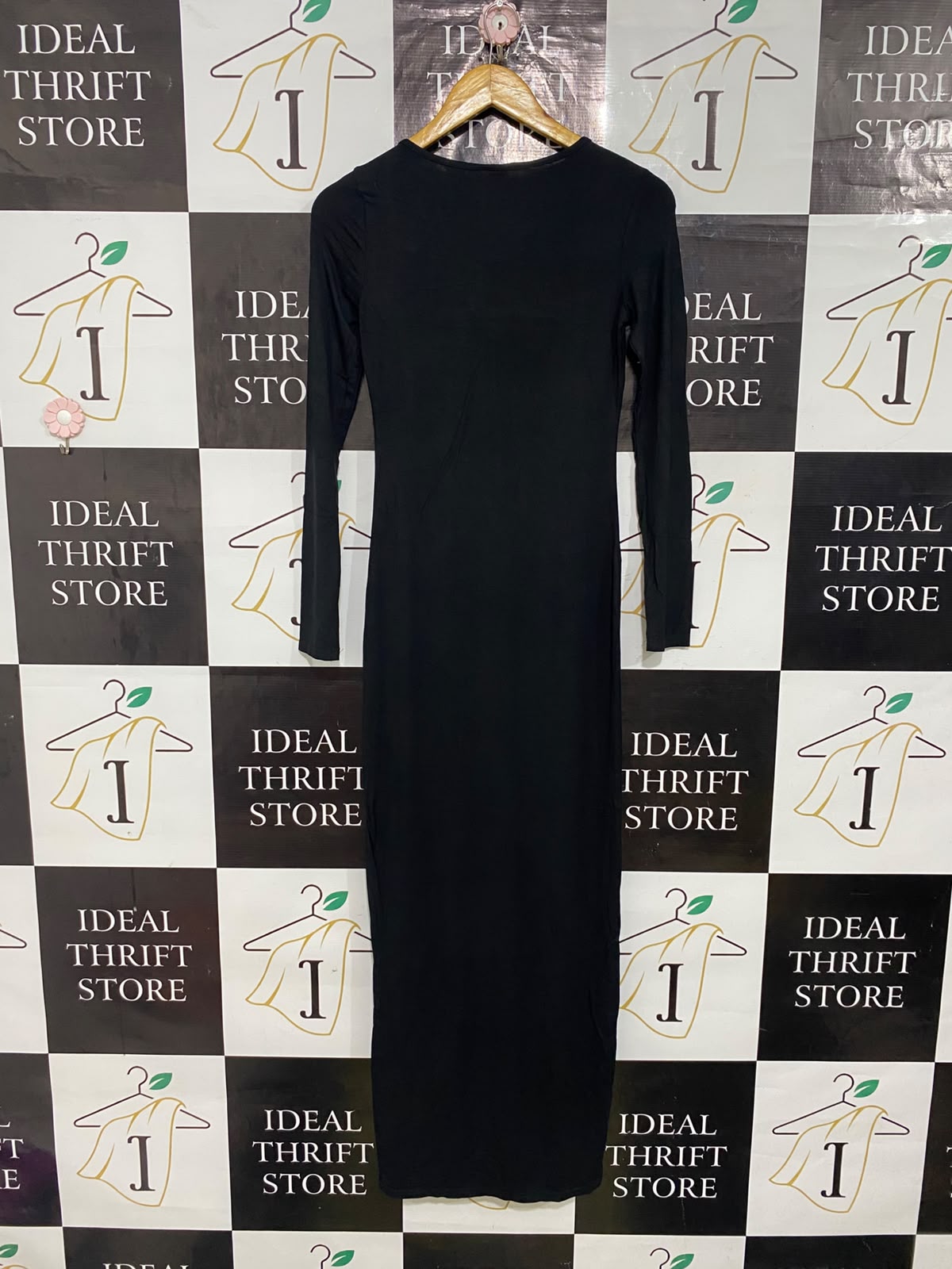 SHEIN |S| BUST 15| A57| BLACK SCOOP-NECK LONG-SLEEVE TECHNICAL UTILITY MIDI DRESS