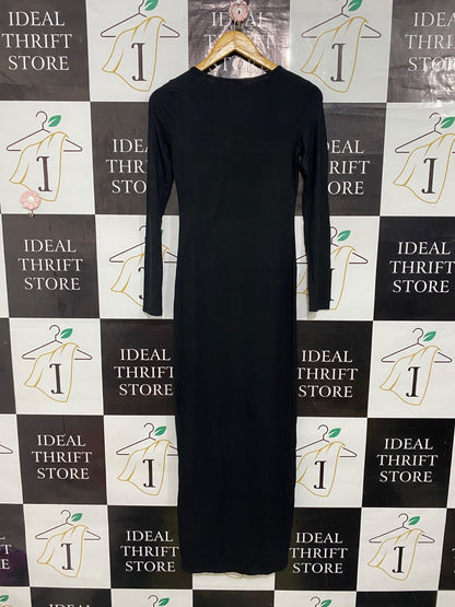 SHEIN |S| BUST 15| A57| BLACK SCOOP-NECK LONG-SLEEVE TECHNICAL UTILITY MIDI DRESS