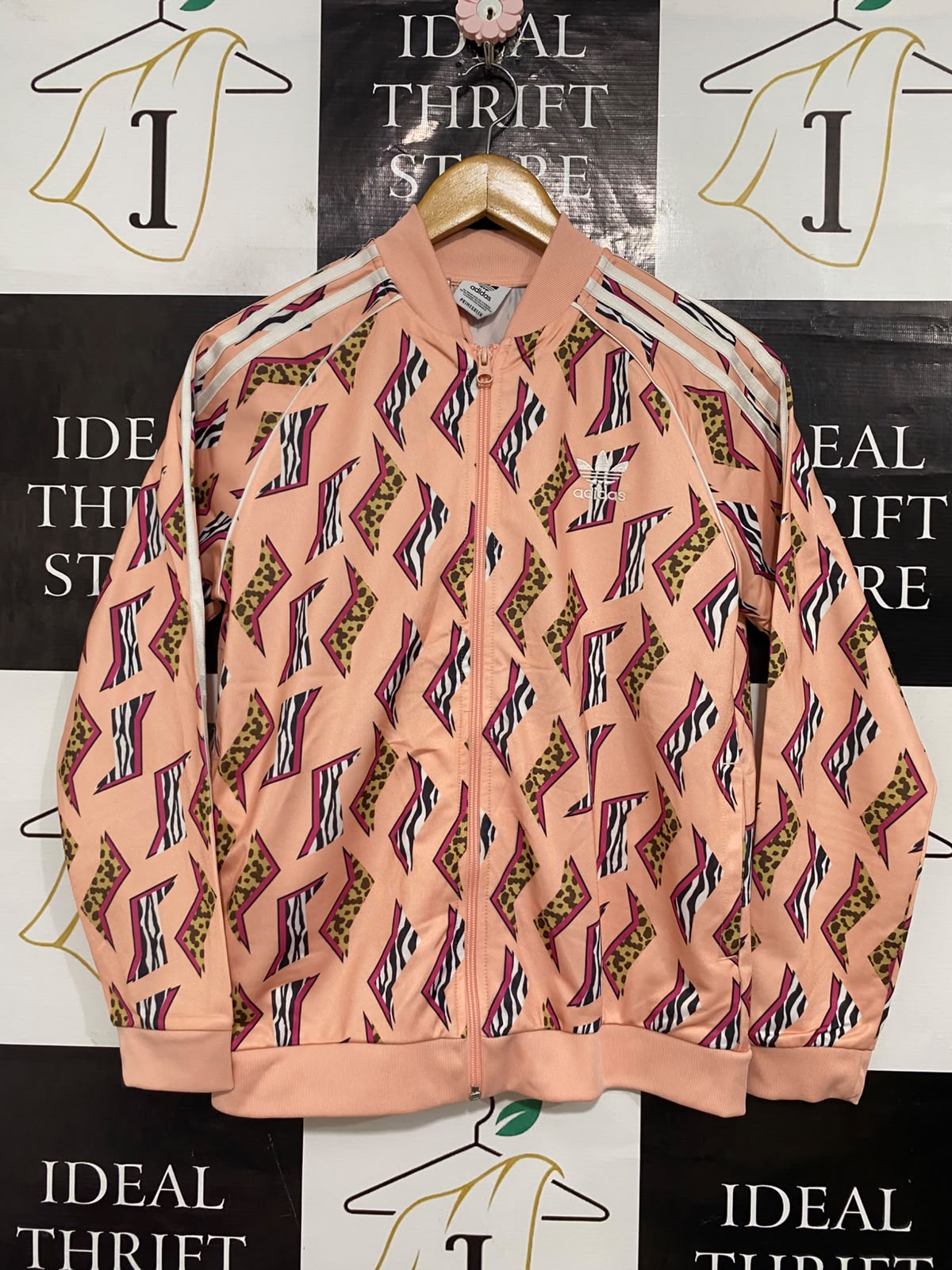 ADIDAS |M| BUST 19| A57| PEACH ANIMAL-PRINT ZIP-UP TECHNICAL UTILITY TRACK JACKET