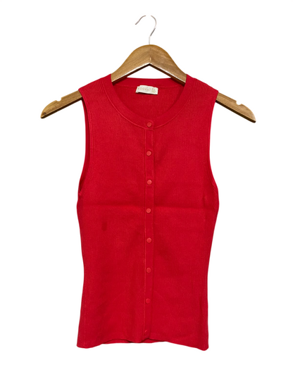 KOOKAI |S| BUST 13| A57| RED BUTTON-FRONT RIBBED TECHNICAL UTILITY TANK TOP