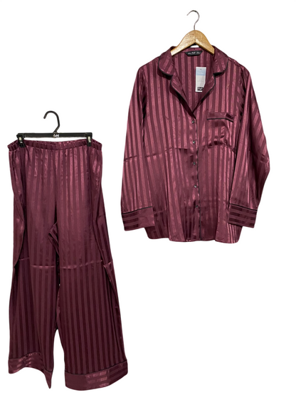 F&F |M| A57| BURGUNDY STRIPED SATIN-FINISH TECHNICAL UTILITY LOUNGE SET