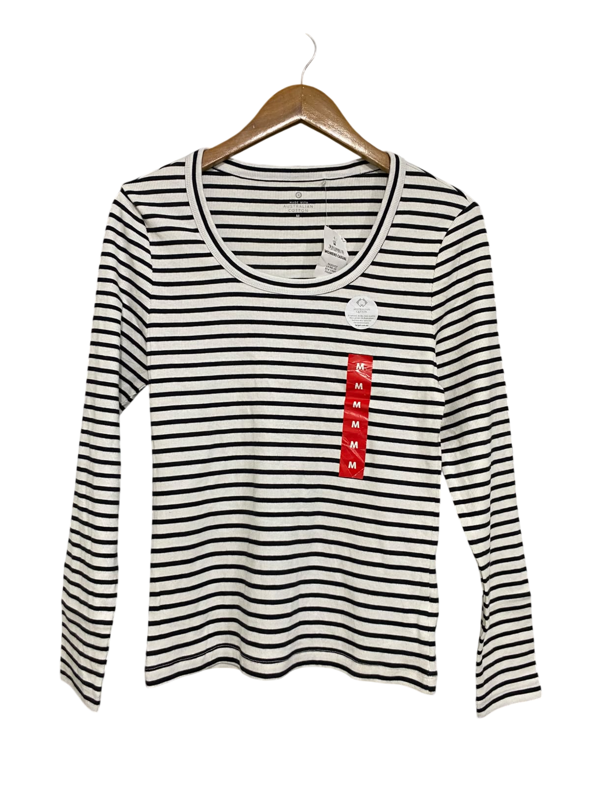 TARGET ACTIVE |M| BUST 16| A57| BLACK AND WHITE STRIPED SCOOP-NECK TECHNICAL UTILITY LONG-SLEEVE TOP