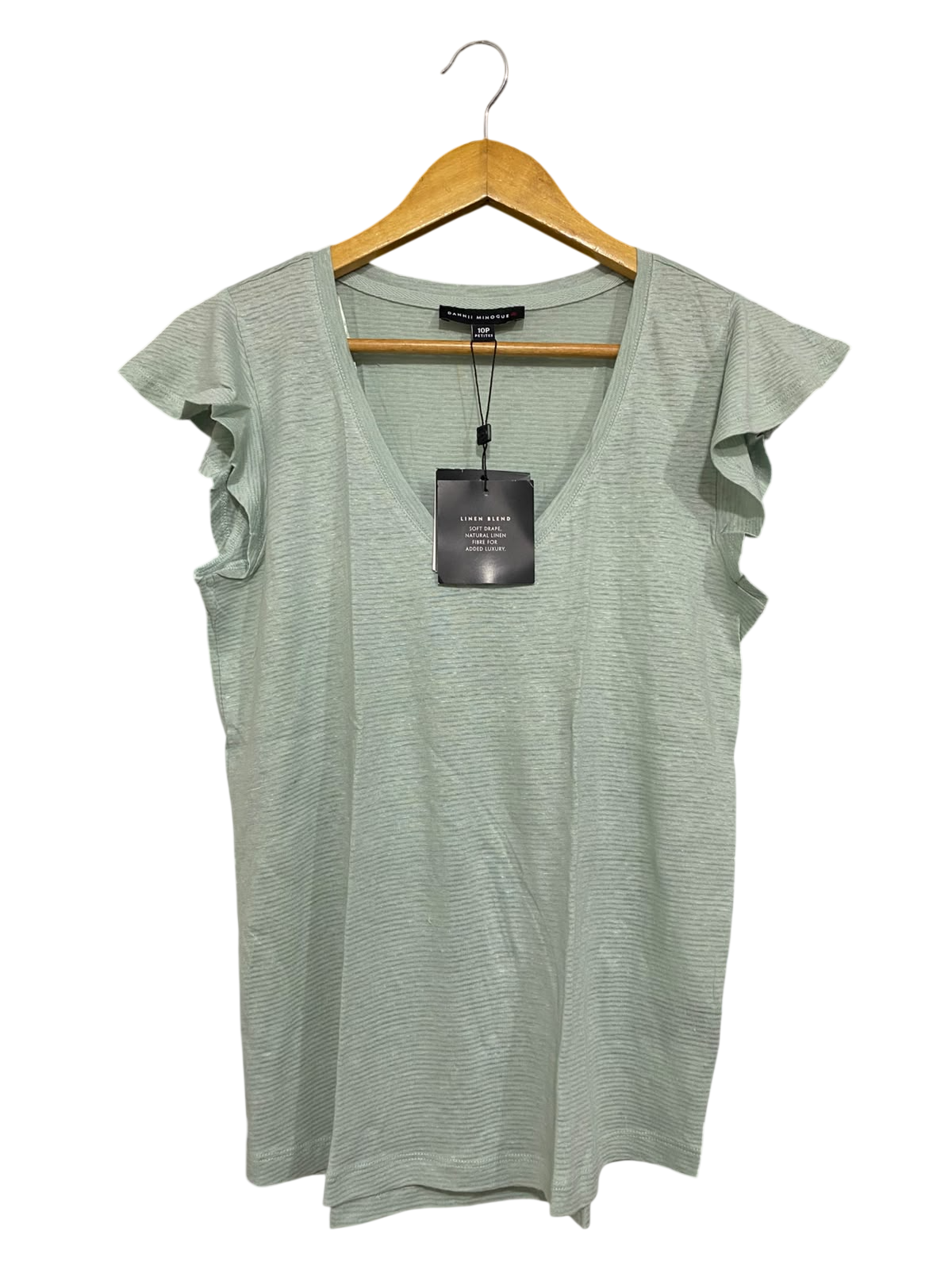 PETITES |M| BUST 18| A57| SAGE GREEN V-NECK RUFFLE-SLEEVE TECHNICAL UTILITY TOP