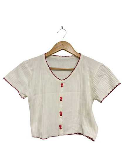 |XS| BUST 15| A57| OFF-WHITE AND RED CONTRAST-TRIM TECHNICAL UTILITY CROP CARDIGAN