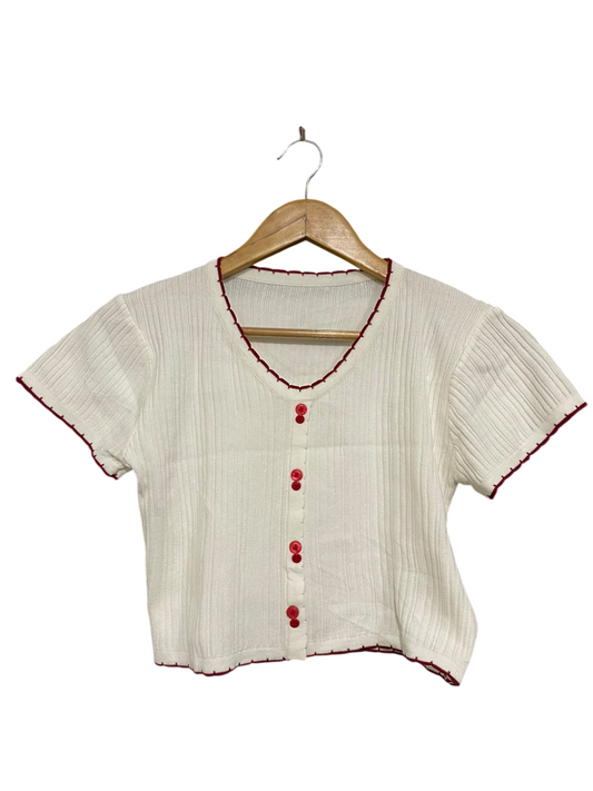 |XS| BUST 15| A57| OFF-WHITE AND RED CONTRAST-TRIM TECHNICAL UTILITY CROP CARDIGAN