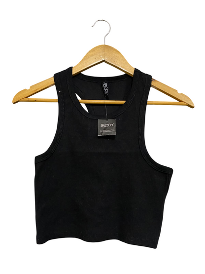 COTTON ON |S| BUST 13| A57| BLACK RIBBED CREW-NECK TECHNICAL UTILITY CROP TANK TOP