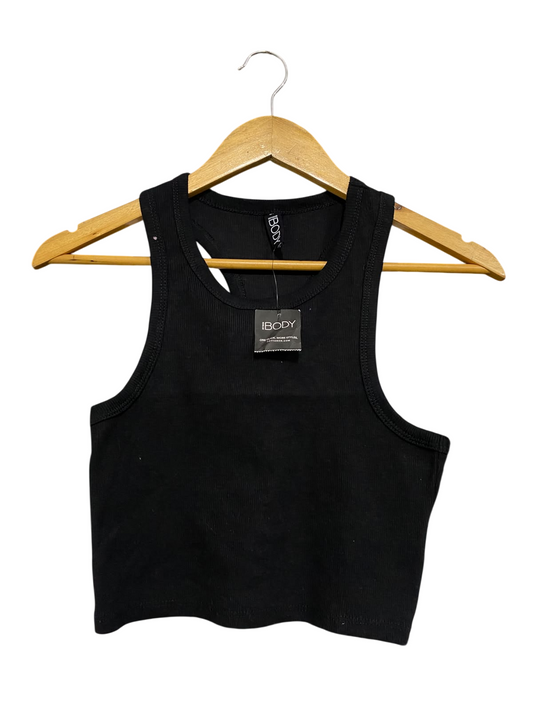 COTTON ON |S| BUST 13| A57| BLACK RIBBED CREW-NECK TECHNICAL UTILITY CROP TANK TOP