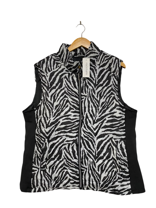 ROCKMANS |XL| WAIST 24| A57| BLACK AND WHITE ZEBRA-PRINT ZIP-UP TECHNICAL UTILITY VEST
